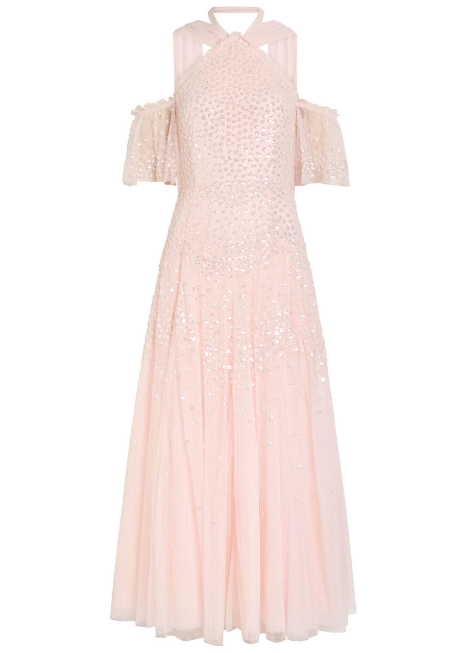 Needle & Thread Sequin-embellished Halterneck Tulle Gown - Light Pink - 14 (UK14 / L)