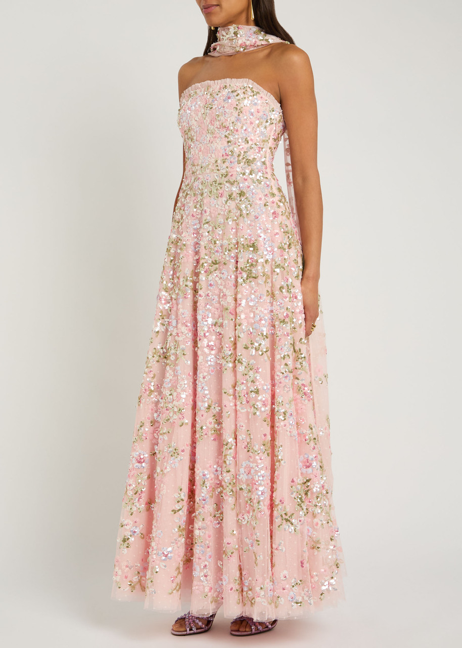  Needle & Thread Dream Garland Embellished Scarf-effect Gown - Light Pink - 14 (uk14 / L) 