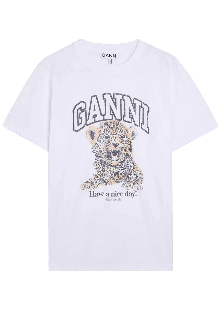 Ganni Printed Cotton T-shirt - Leopard - L (UK14 / L)