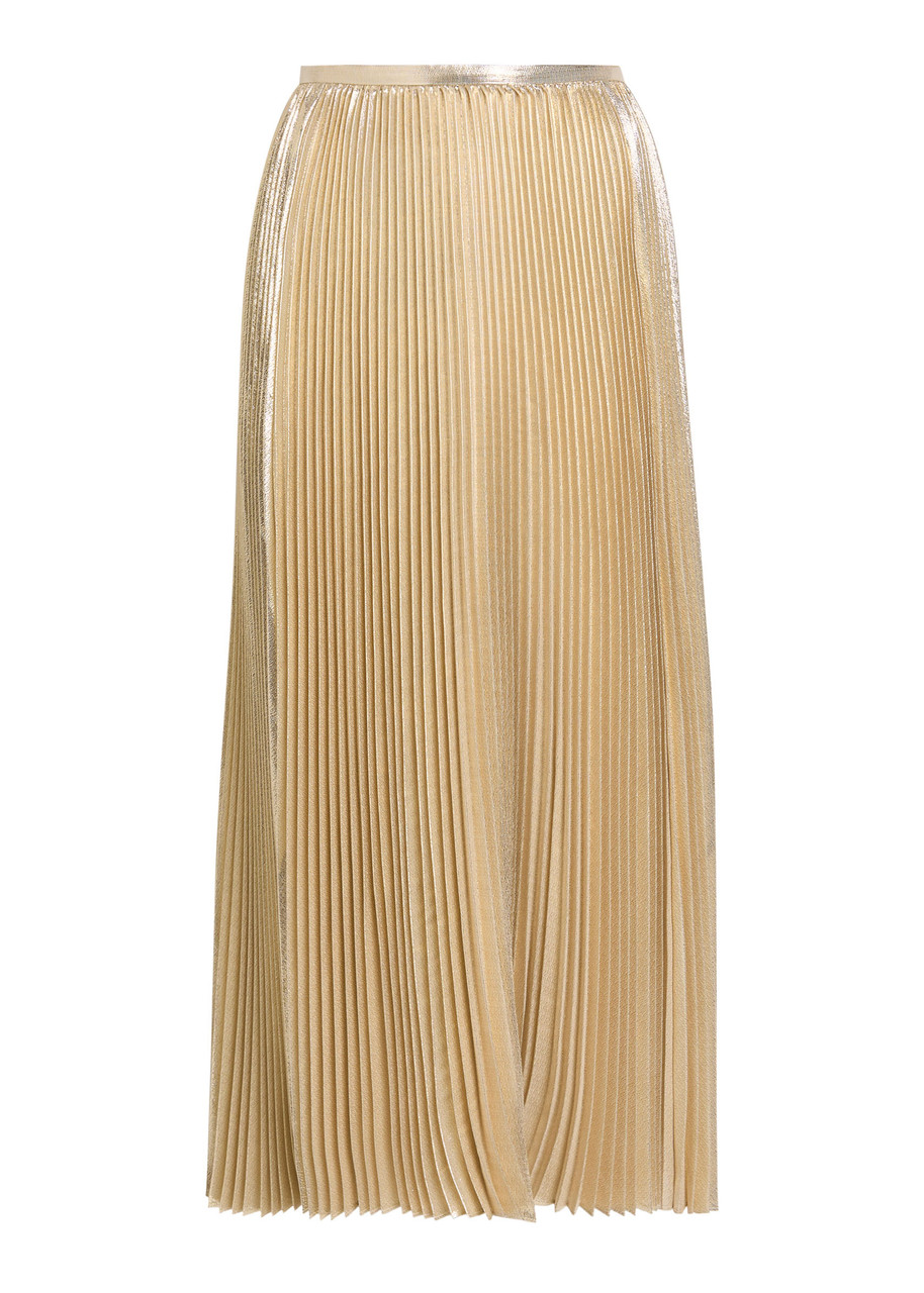 Joseph Essai Plissé Metallic Lamé Midi Skirt - Beige - 42 (UK14 / L)