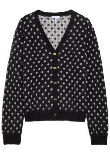 GANNI Polka dot brushed alpaca-blend cardigan | Harvey Nichols