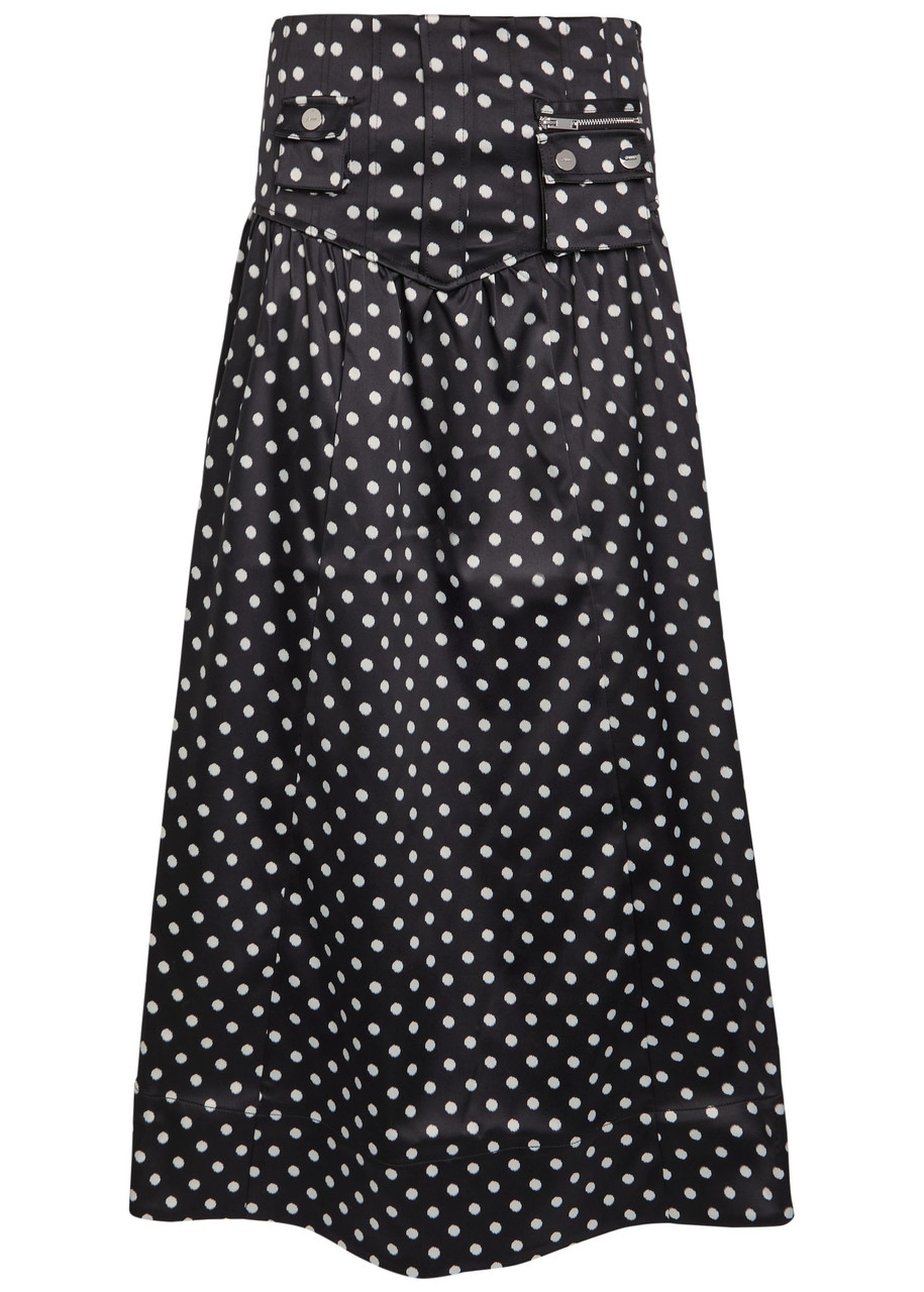 Ganni Polka dot Satin Maxi Skirt - Black - 34 (UK6 / XS)