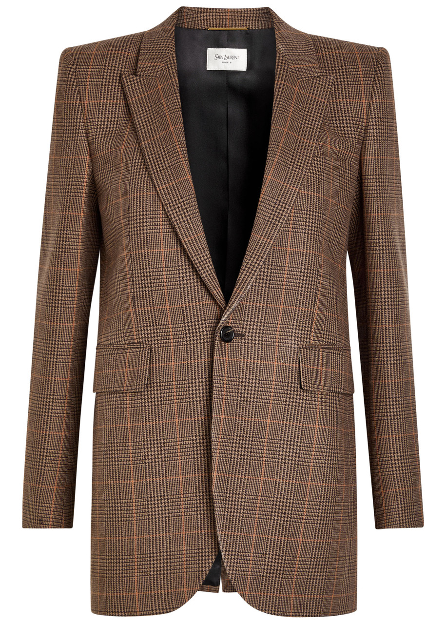 Saint Laurent Houndstooth Wool and Cashmere-blend Blazer - Cream - 42 (UK14 / L)