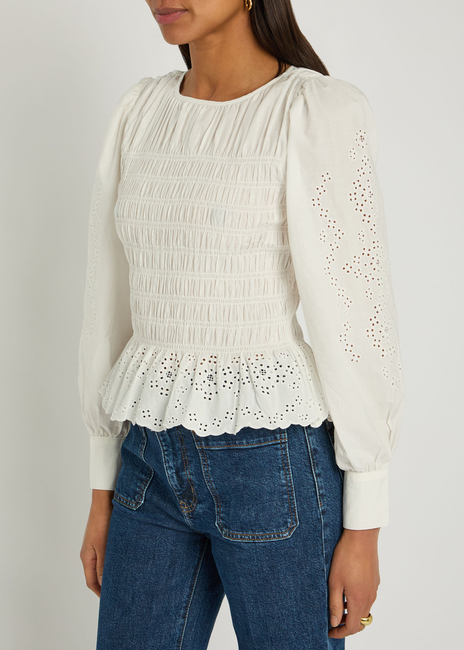 Rails Tabi Broderie-anglaise Cotton-poplin Top In White