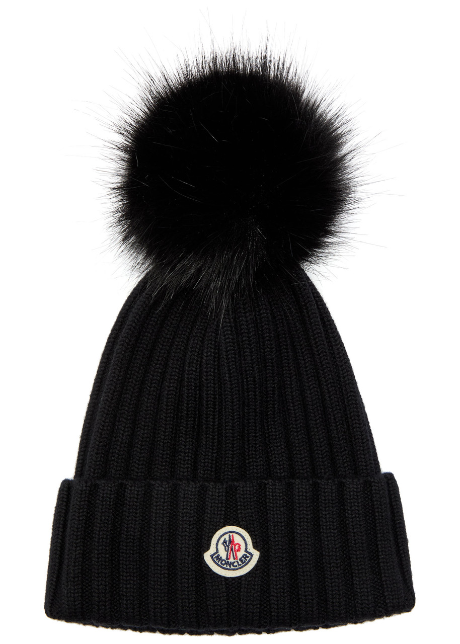 Moncler Ribbed Wool Bobble hat - Black - One Size