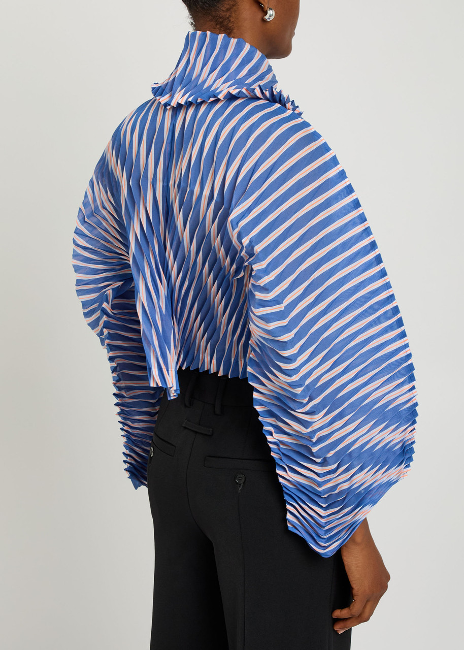  Issey Miyake Striped Pleated Woven Jacket - Blue - 2 
