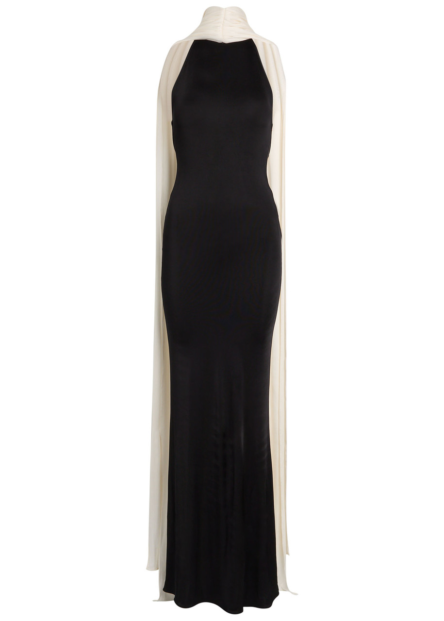 The New Arrivals Ilkyaz Ozel Leia Scarf-effect Stretch-jersey Maxi Dress - Black And White - 44 (UK16 / XL)