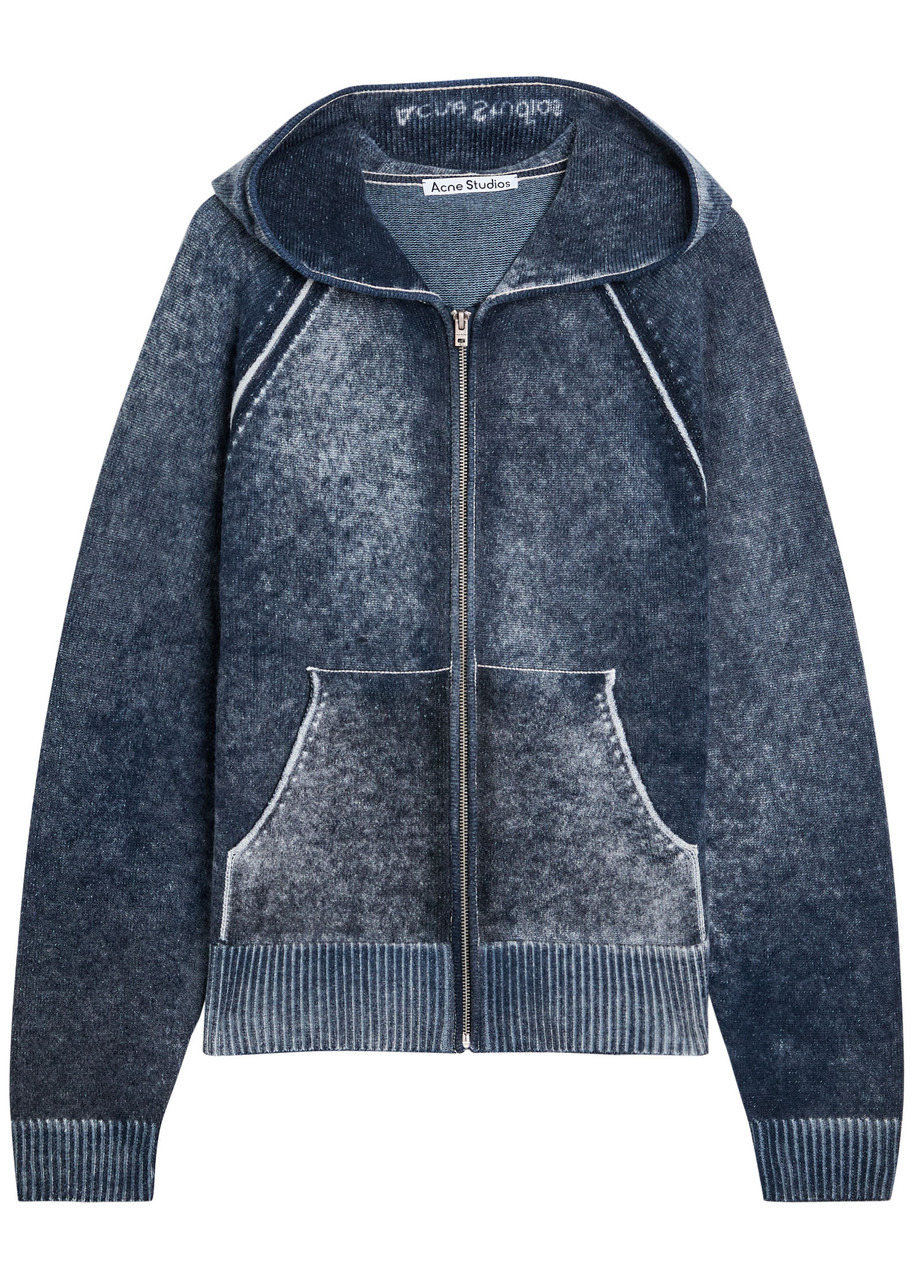 Acne Studios Washed Hooded Wool-blend Jumper In Blue