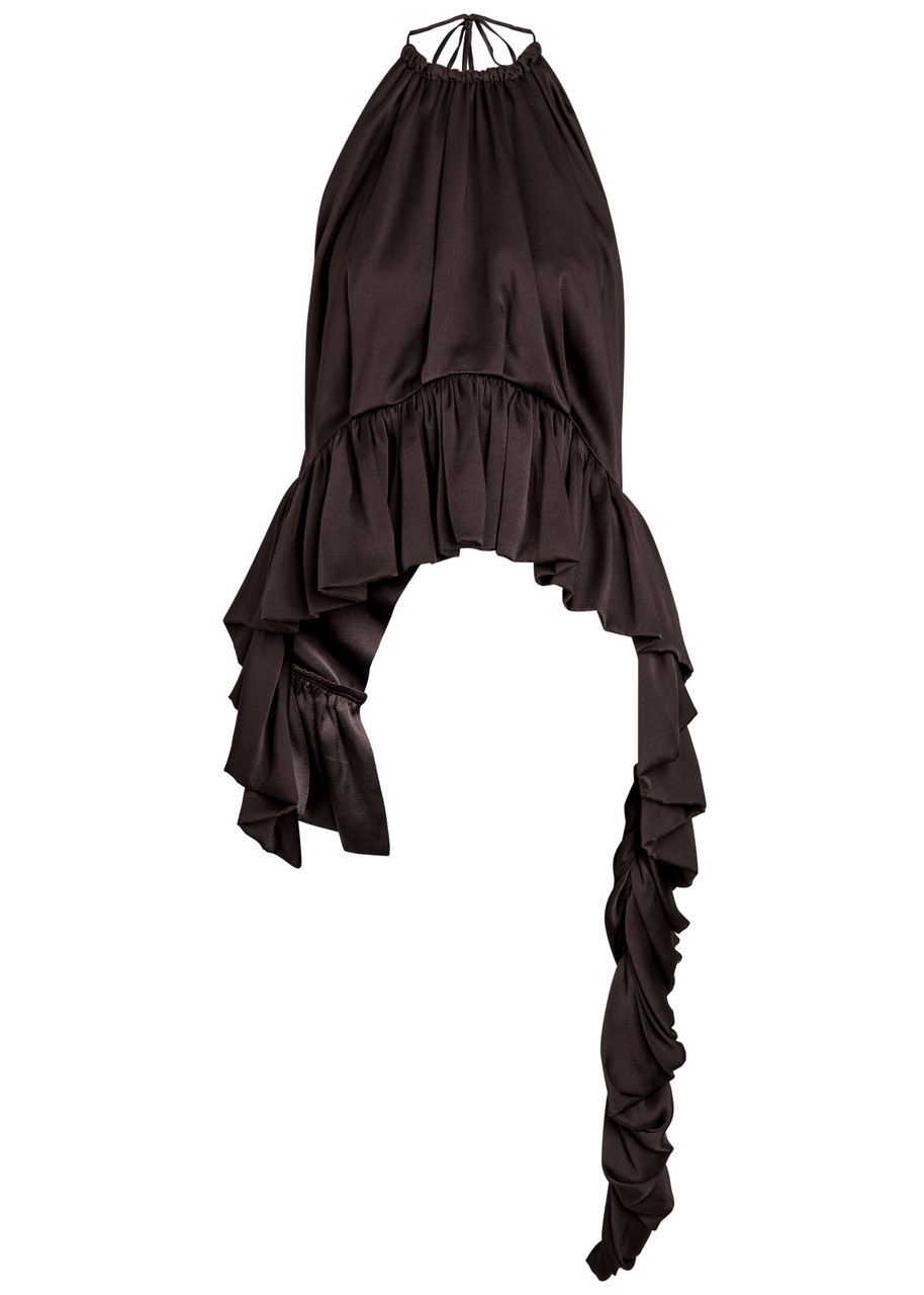 Liberowe Tamara Pleated Asymmetric Satin Top In Brown