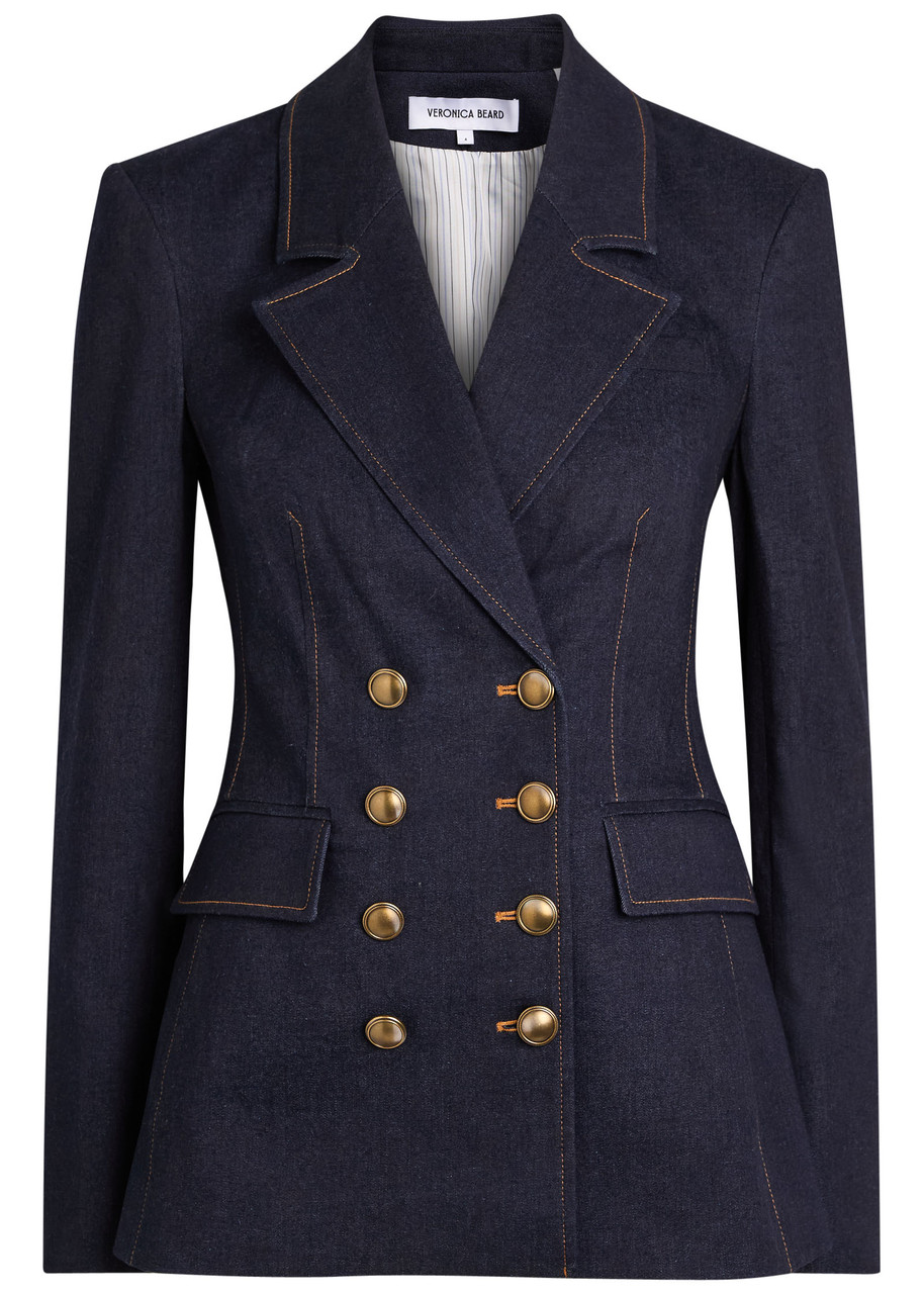 Veronica Beard Claude Dickey Double-breasted Denim Blazer - Dark Blue - 8 (UK12 / M)
