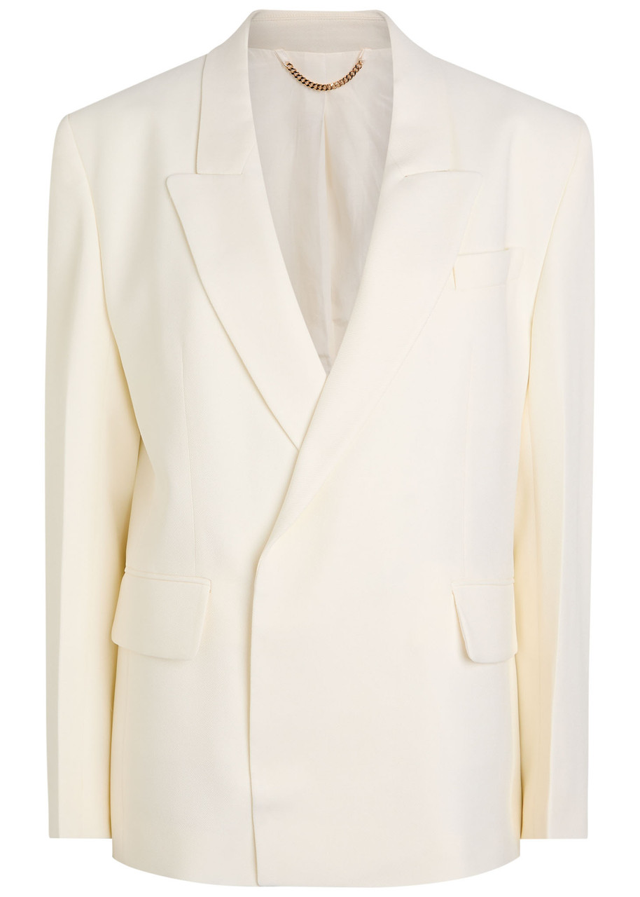 Victoria Beckham Double-breasted Twill Blazer In White