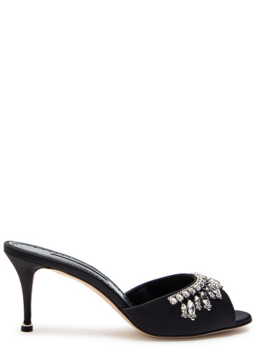 MANOLO BLAHNIK Tulimu 70 crystal-embellished satin mules | Harvey