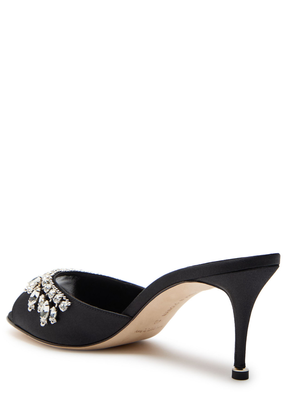 Manolo Blahnik Tulimu 70 Crystal-embellished Satin Mules In Black