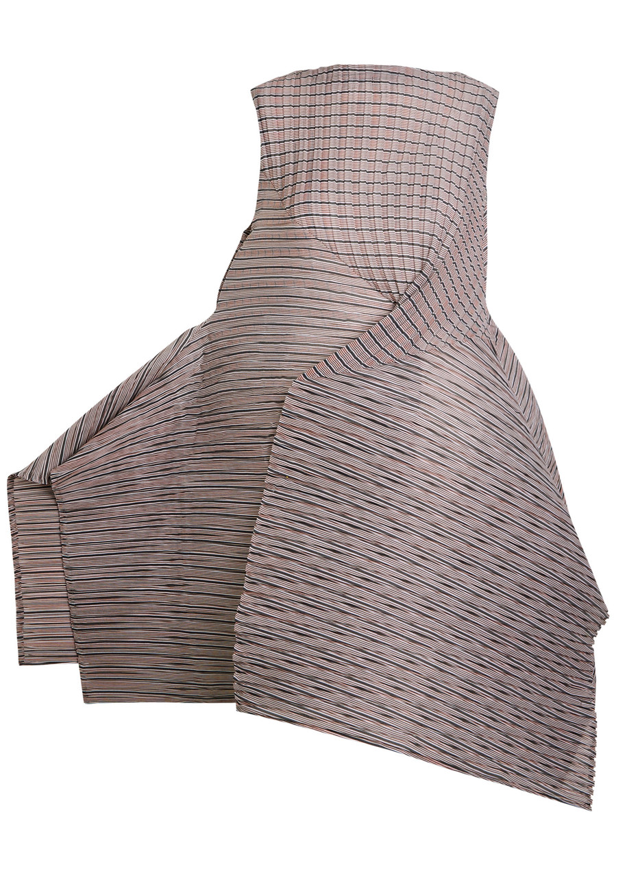 Issey Miyake Striped Asymmetric Woven Mini Dress In Neutral