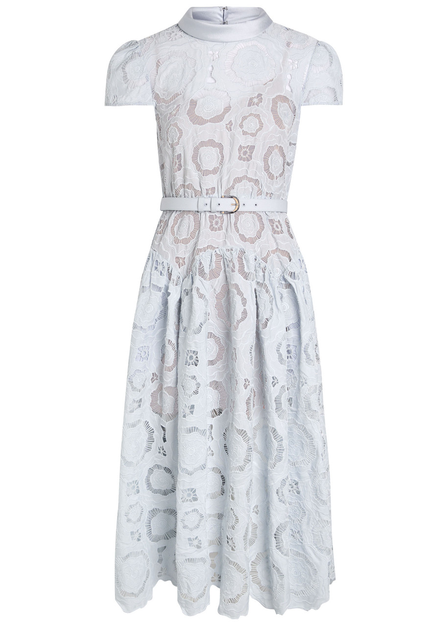 Self-portrait Belted Floral Lace Midi Dress - Blue - 6 (UK6 / XS)