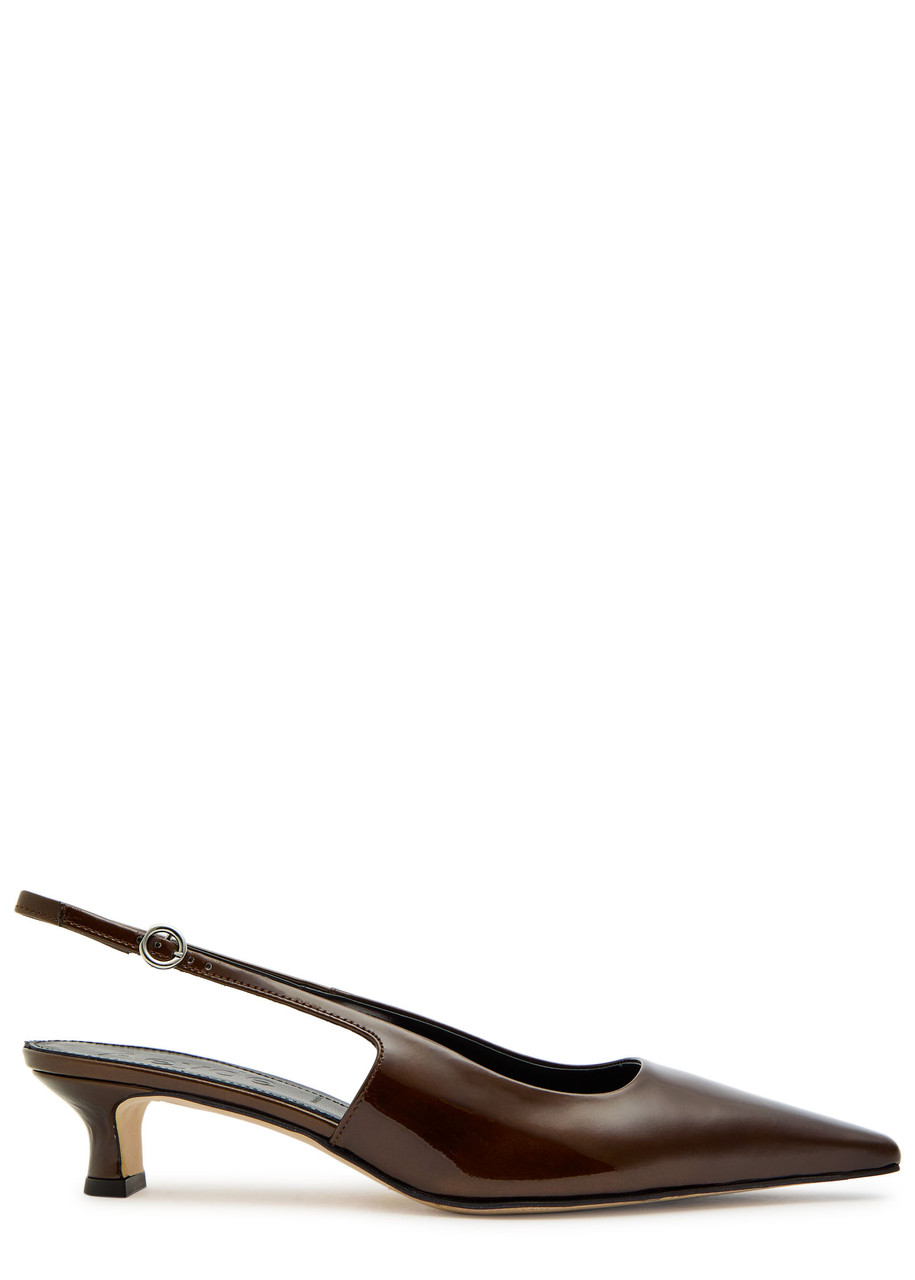Aeyde Catrina 35 Patent Leather Slingback Pumps - Brown