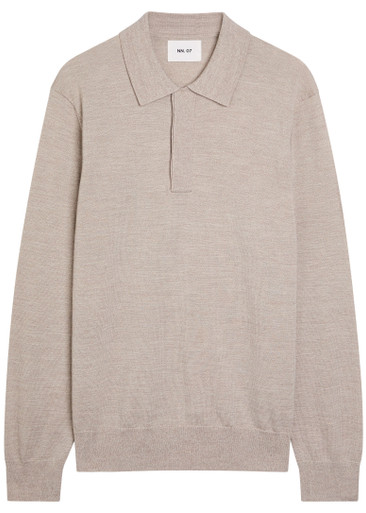 endlessmade poloシャツ NN07 Emerson melange wool polo shirt | Harvey Nichols