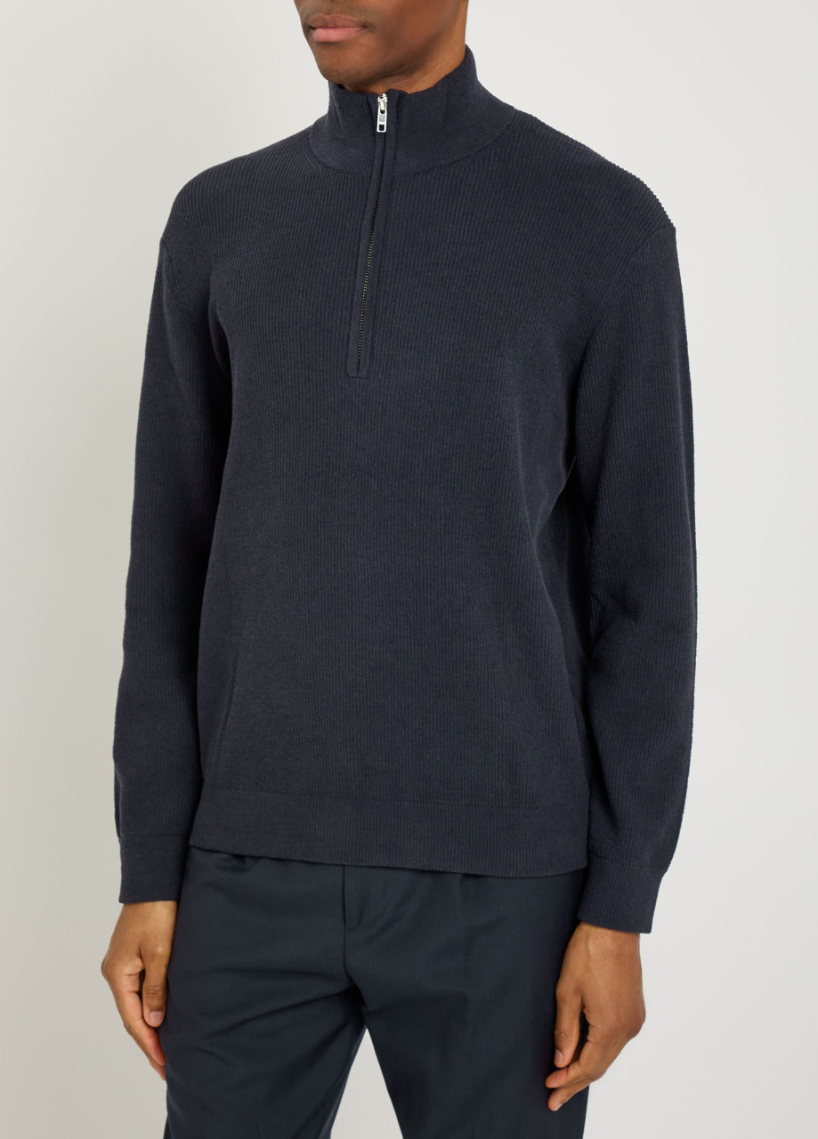  Nn07 Danny Half-zip Ribbed Knit Jumper - Navy - Xl 
