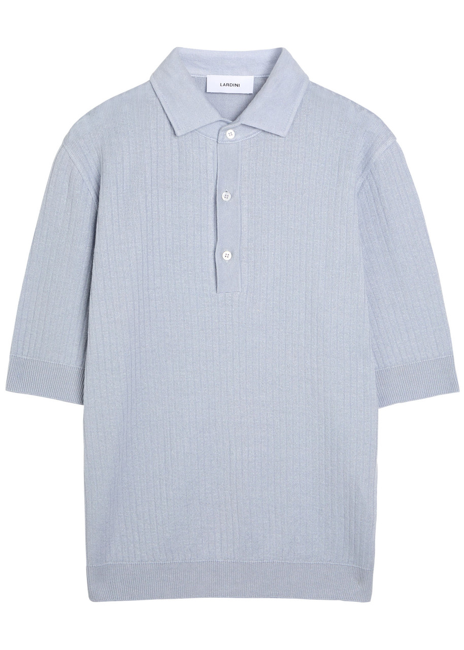 Lardini Ribbed Linen-blend Polo Shirt - Light Blue - XL