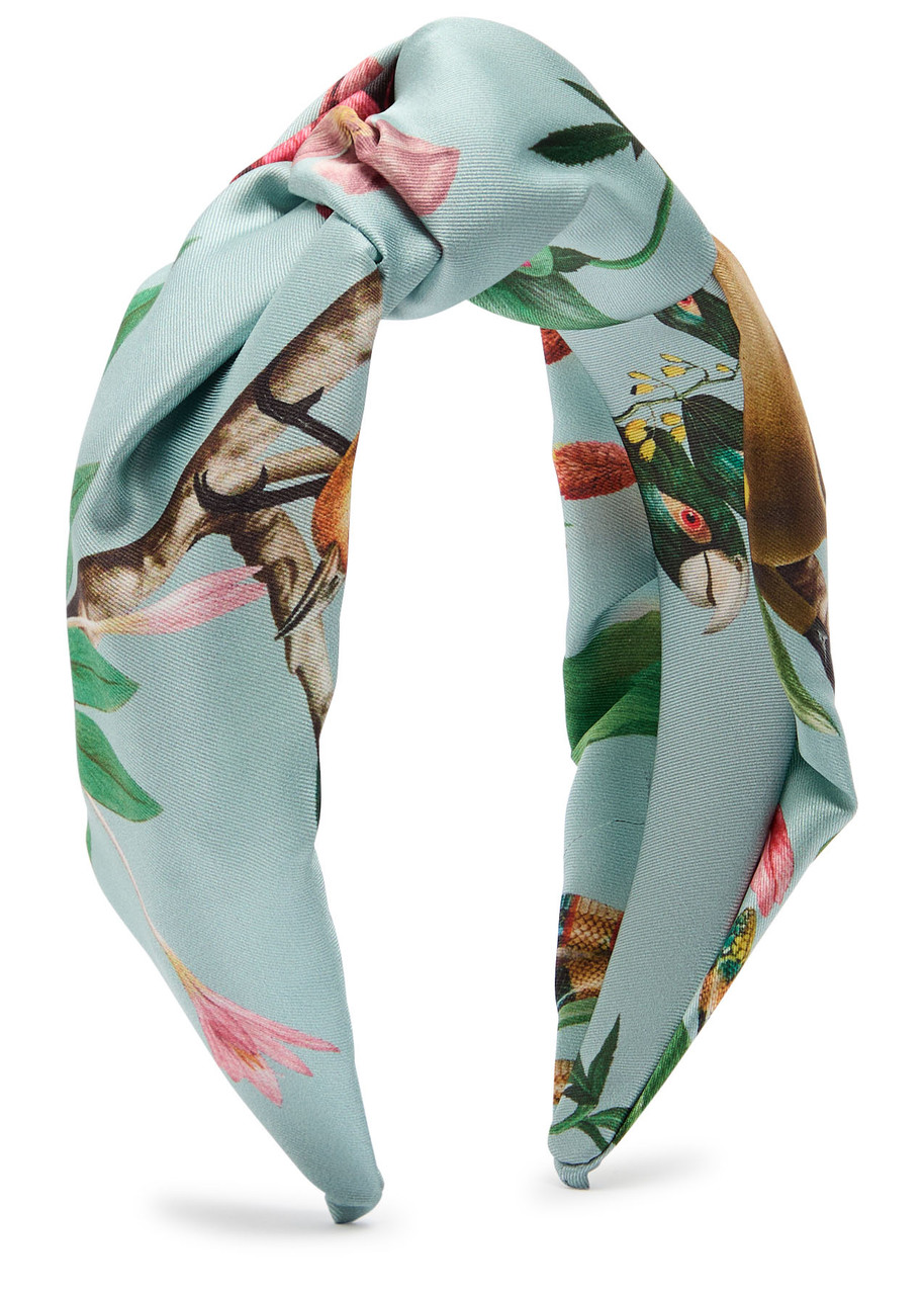 LA Double J Love Knot Printed Satin Headband - Blue - One Size
