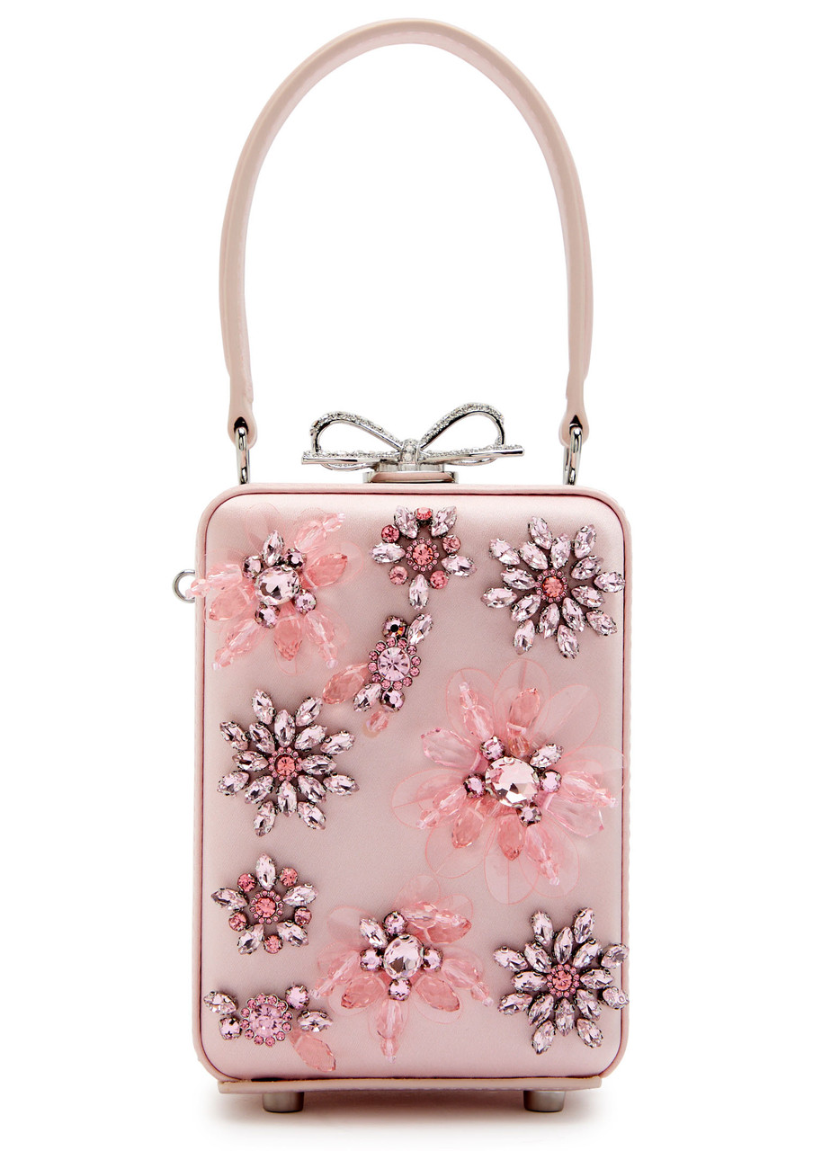 Self-portrait Floral-embellished Satin top Handle bag - Pink - One Size