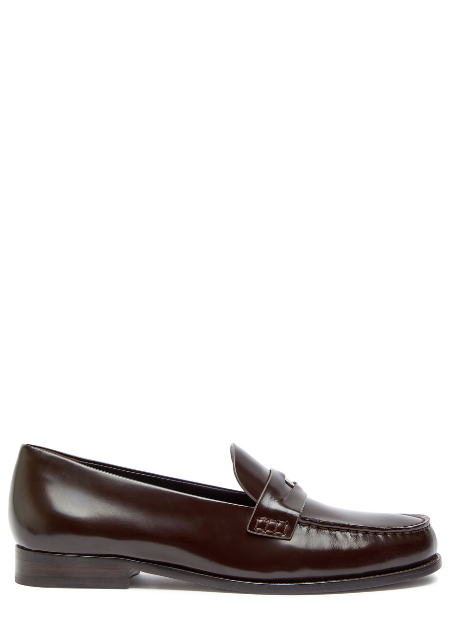 Tory Burch Classic Penny Glossed Leather Loafers In Brown