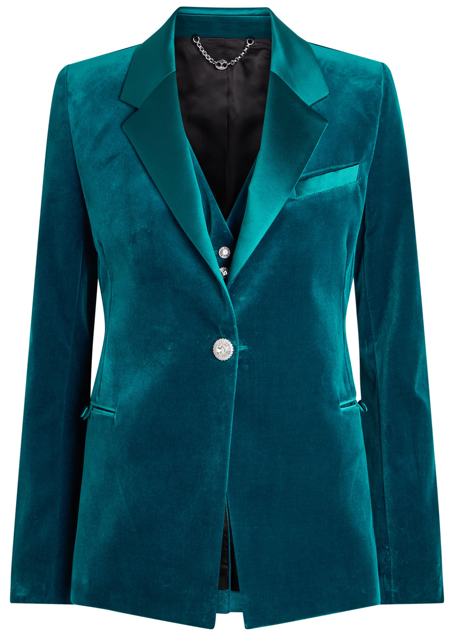 Rabanne Waist Coat-effect Velvet Blazer - Turquoise - 40 (UK12 / M)