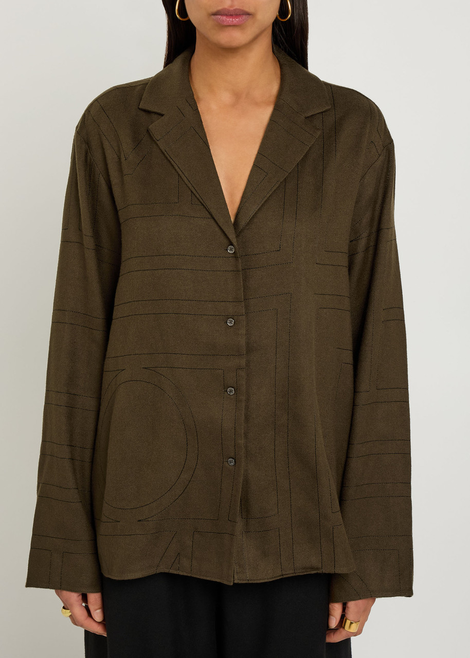 Totême Toteme Monogram Flannel Pyjama Top In Brown