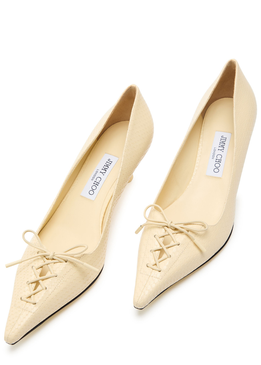  Jimmy Choo Scarlett 50 Crocodile-effect Leather Pumps - Ivory 