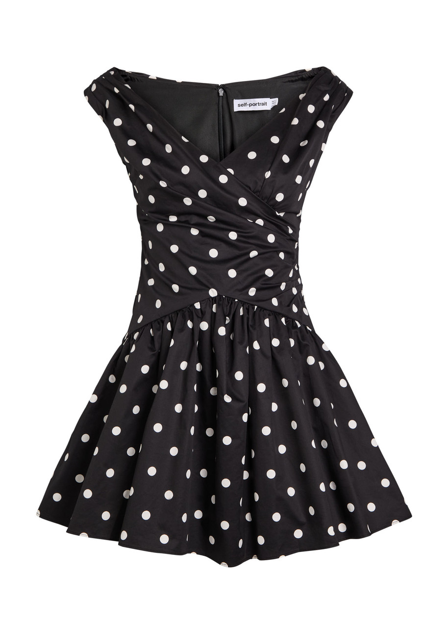 Self-portrait Polka dot Cotton-poplin Mini Dress - Black - 16 (UK16 / XL)
