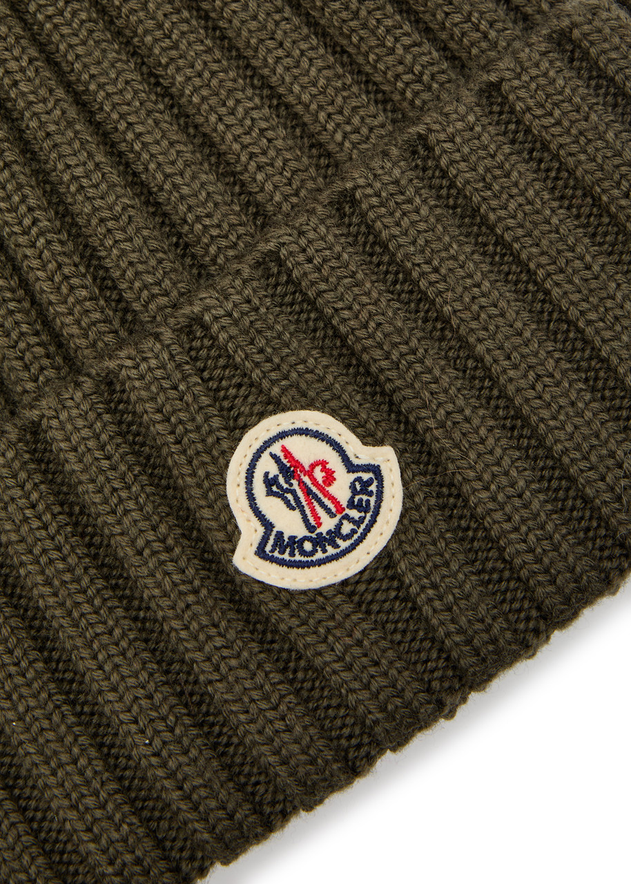 Moncler Ribbed Wool Bobble hat – Khaki – One Size