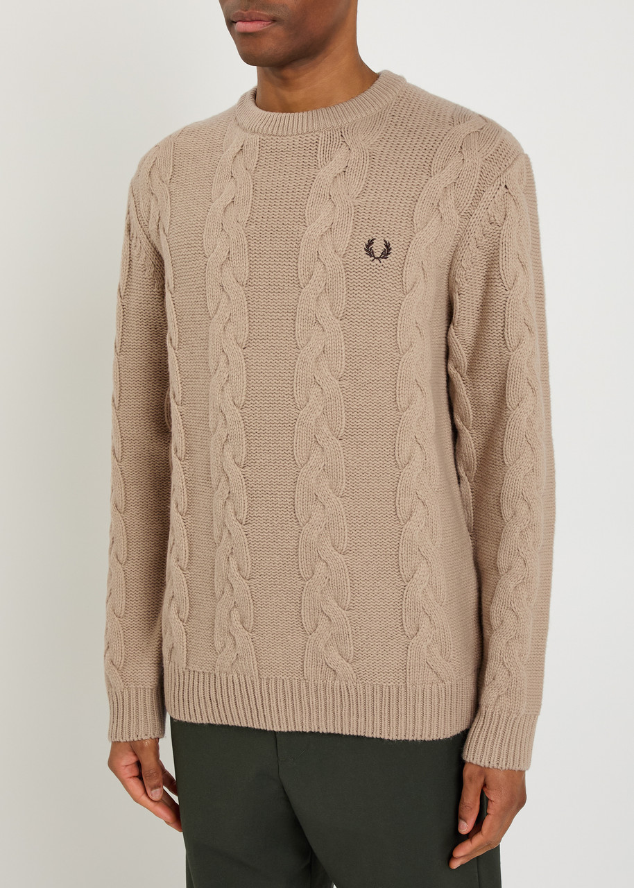  Fred Perry Logo Cable-knit Wool-blend Jumper - Cream - S 