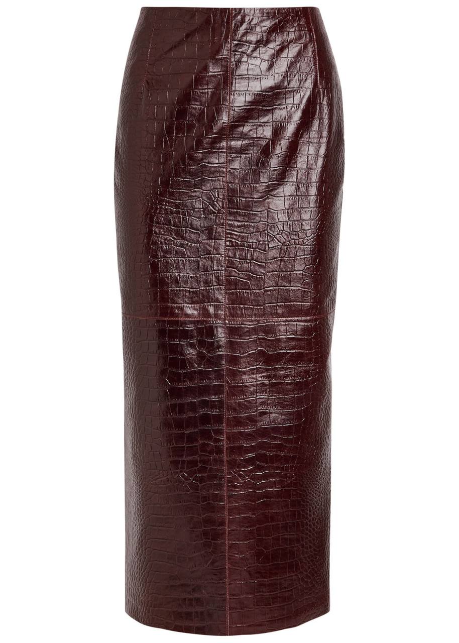 Nour Hammour Elyse Crocodile-effect Leather Midi Skirt - Black - 34 (UK6 / XS)