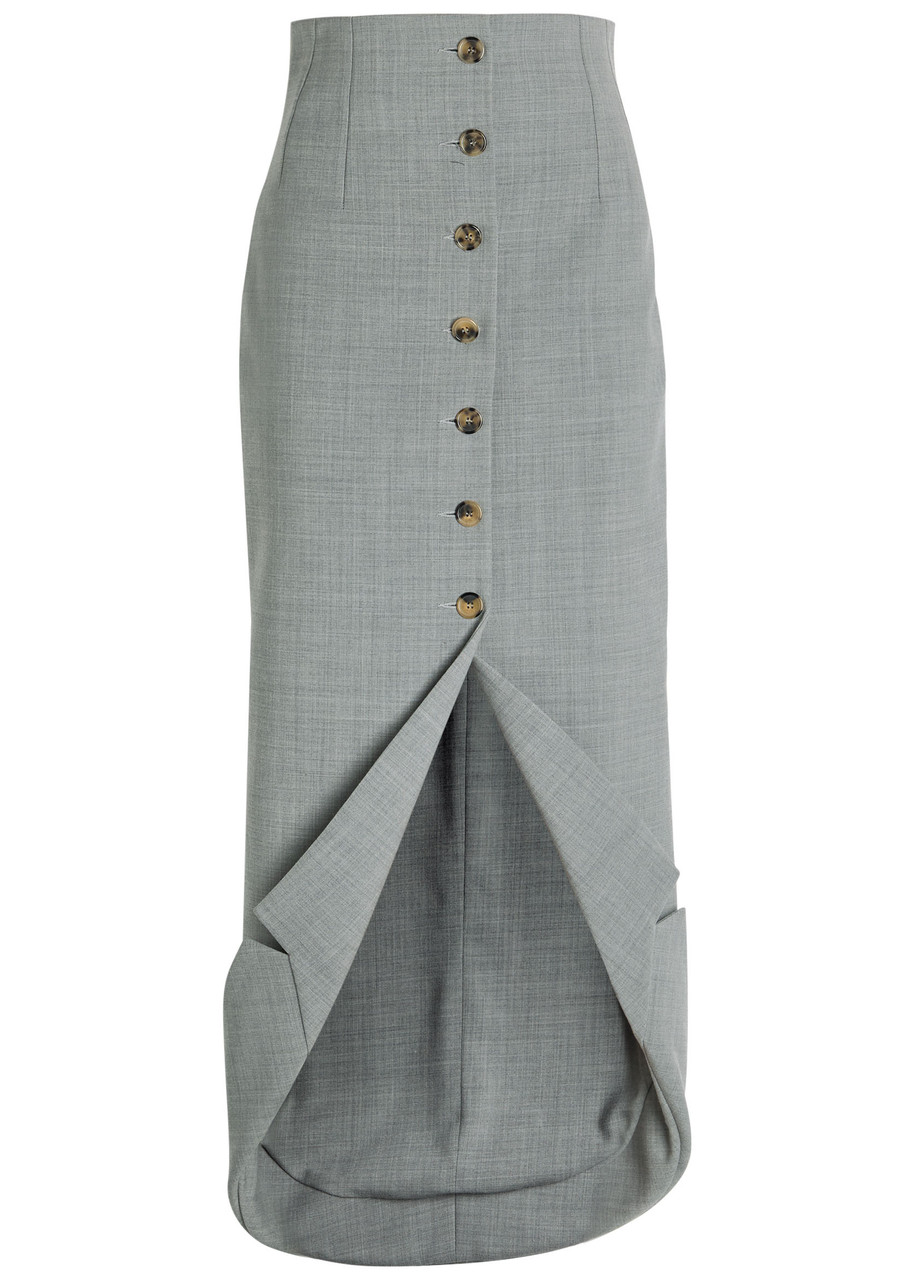 A.W.A.K.E Mode Jacket-collar Darted Woven Midi Skirt - Grey - 40 (UK12 / M)