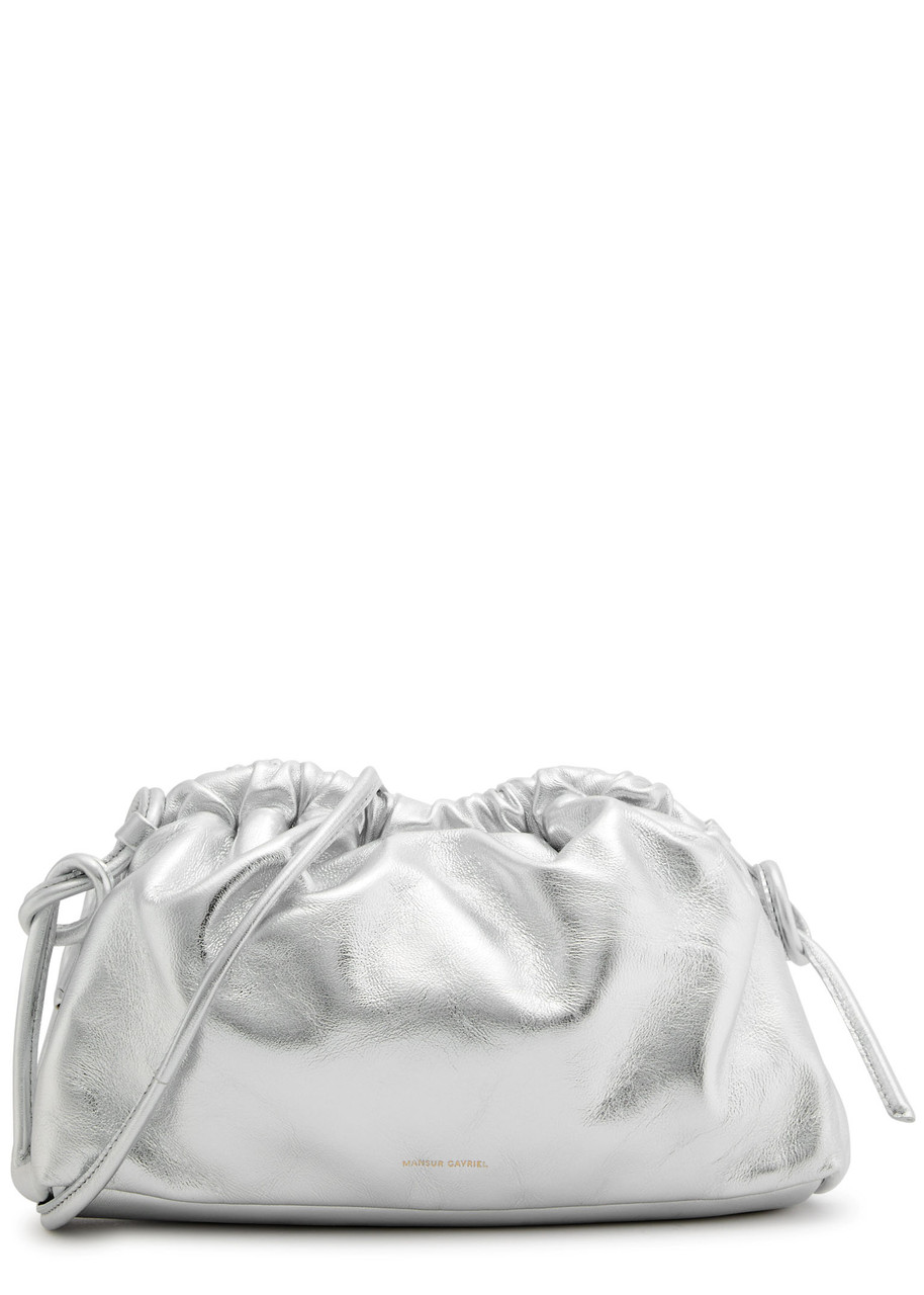 Mansur Gavriel Cloud Mini Metallic Leather Clutch - Silver - One Size