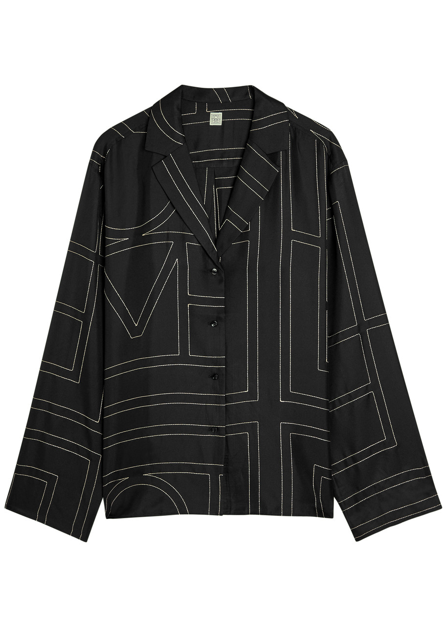 Toteme Logo-embroidered Silk-satin Shirt - Black - 34 (UK6 / XS)