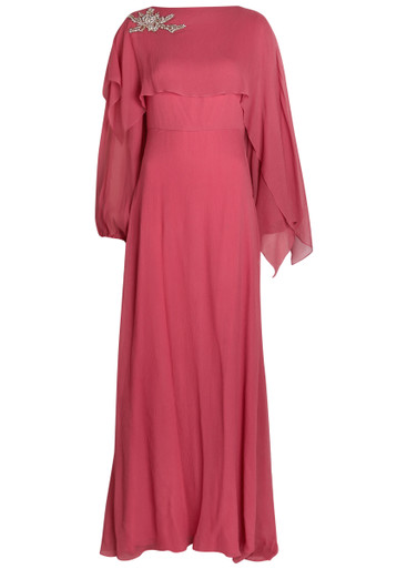 Cape-effect silk-georgette maxi dress
