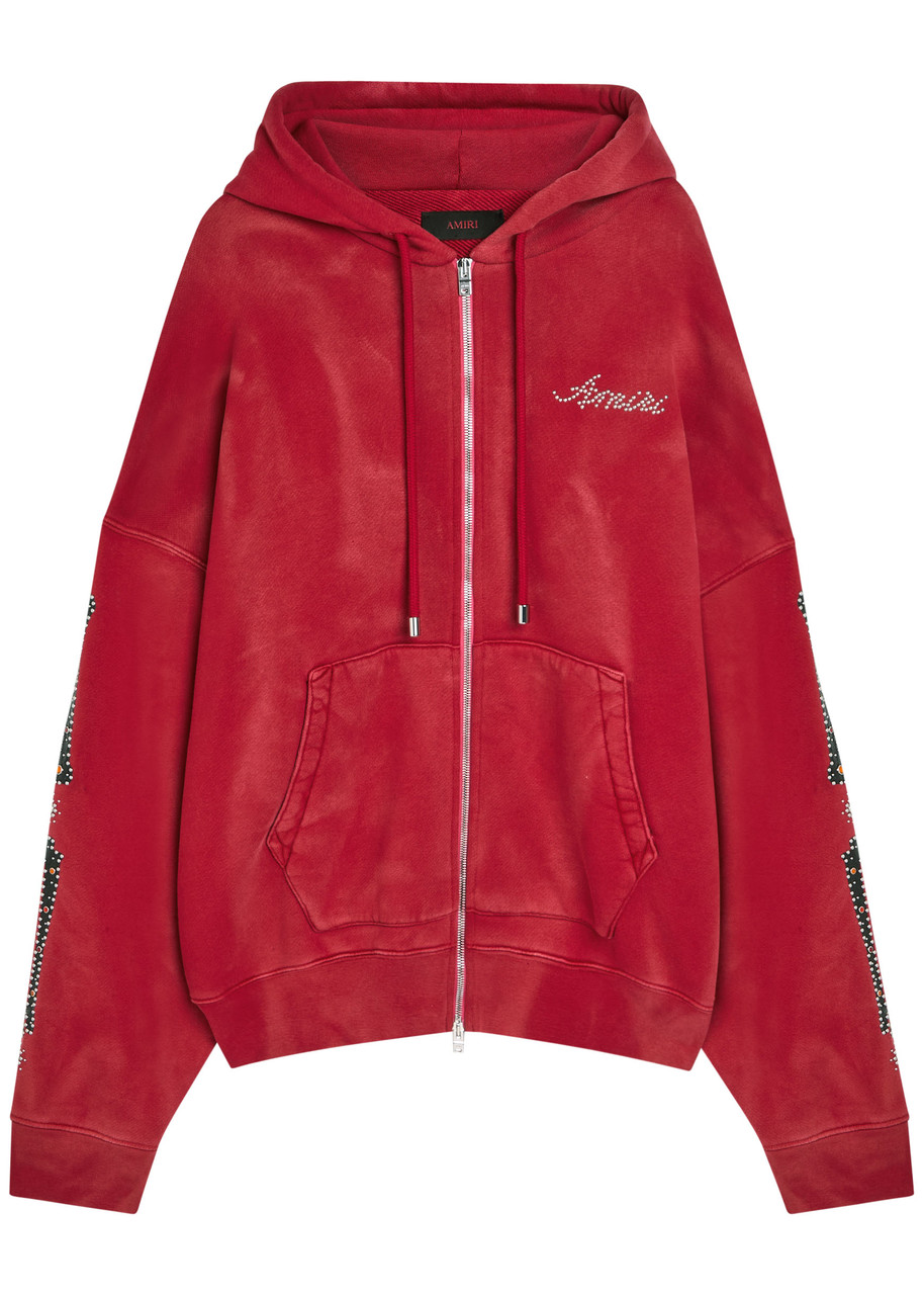 Amiri Amiri Bones Embellished Hooded Cotton Sweatshirt – Red – M Amiri Amiri Bones Embellished Hooded Cotton Sweatshirt – Red – M