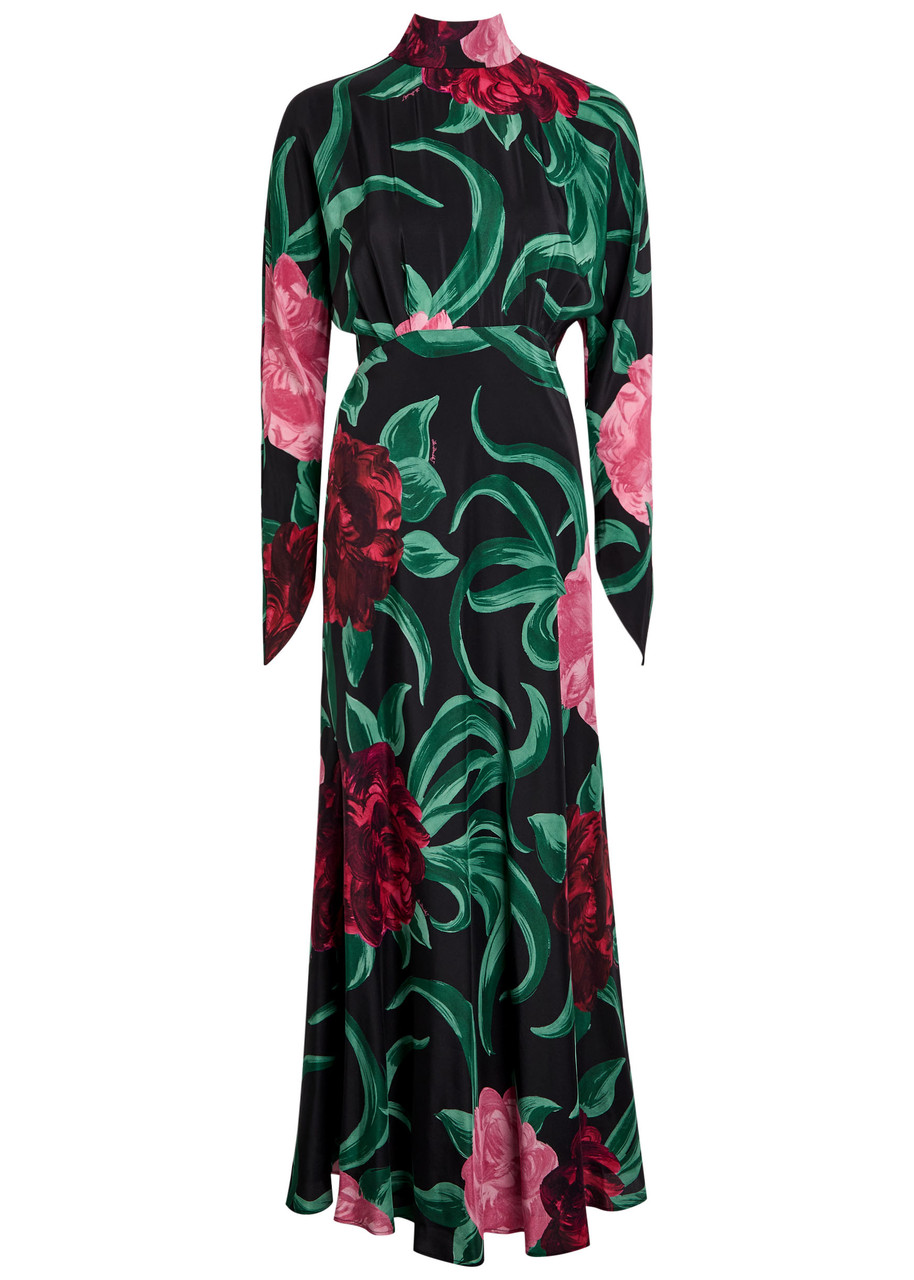 LA Double J Gilda Floral-print Silk Maxi Dress - Black - XL (UK16 / XL)