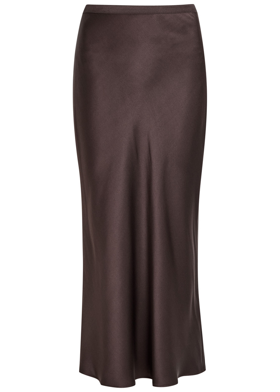Anine Bing Bar Silk Midi Skirt - Dark Brown - S (UK8-10 / S)