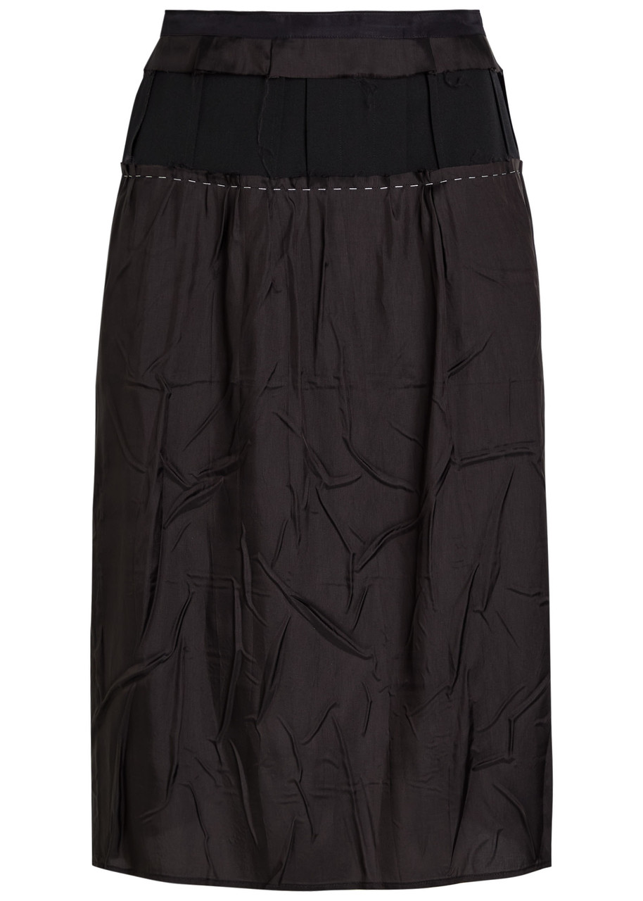 Maison Margiela Layered Satin Midi Skirt - Black - 38 (UK6 / XS)
