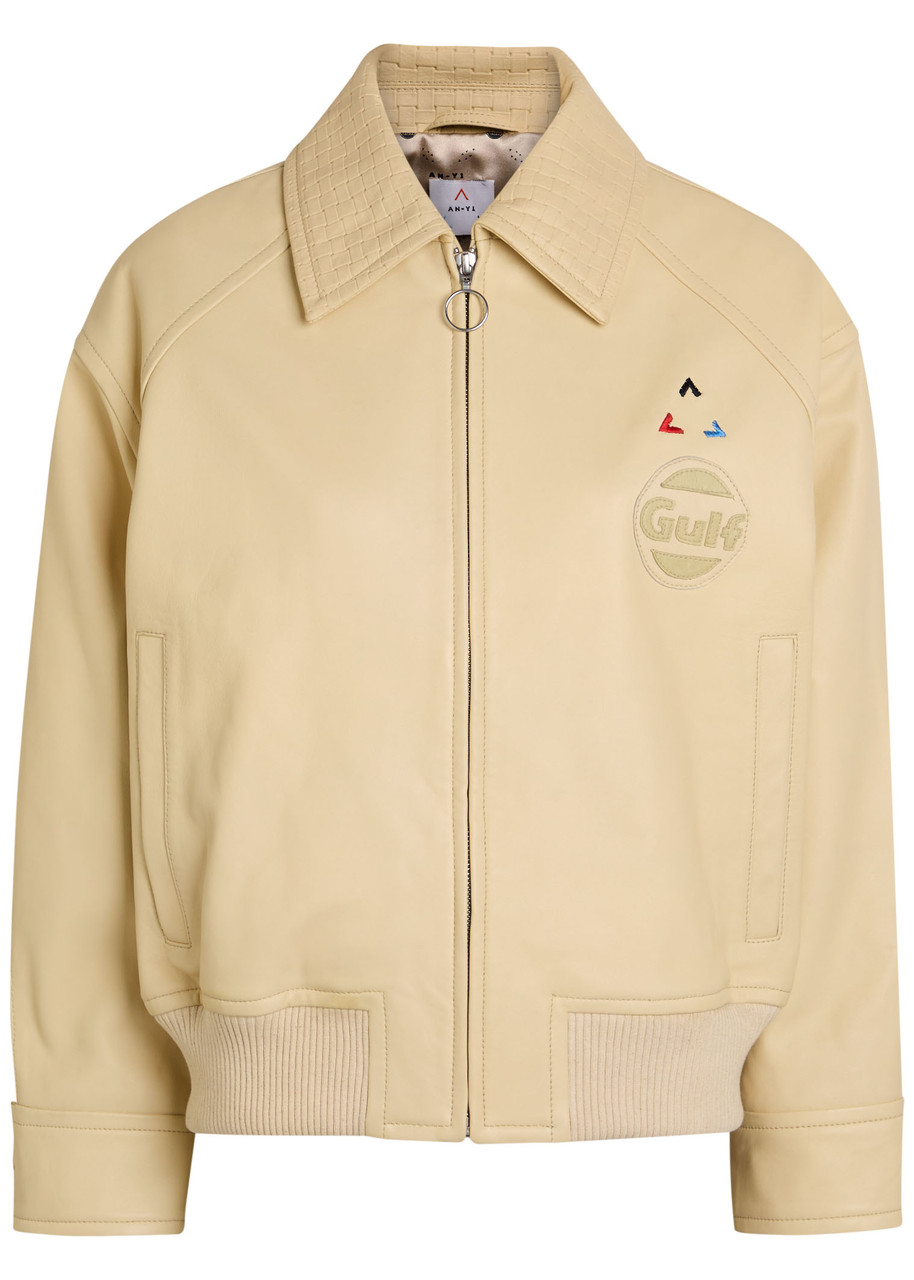 AN-Y1 Logo-appliquéd Leather Bomber Jacket - Beige - S (UK8-10 / S)