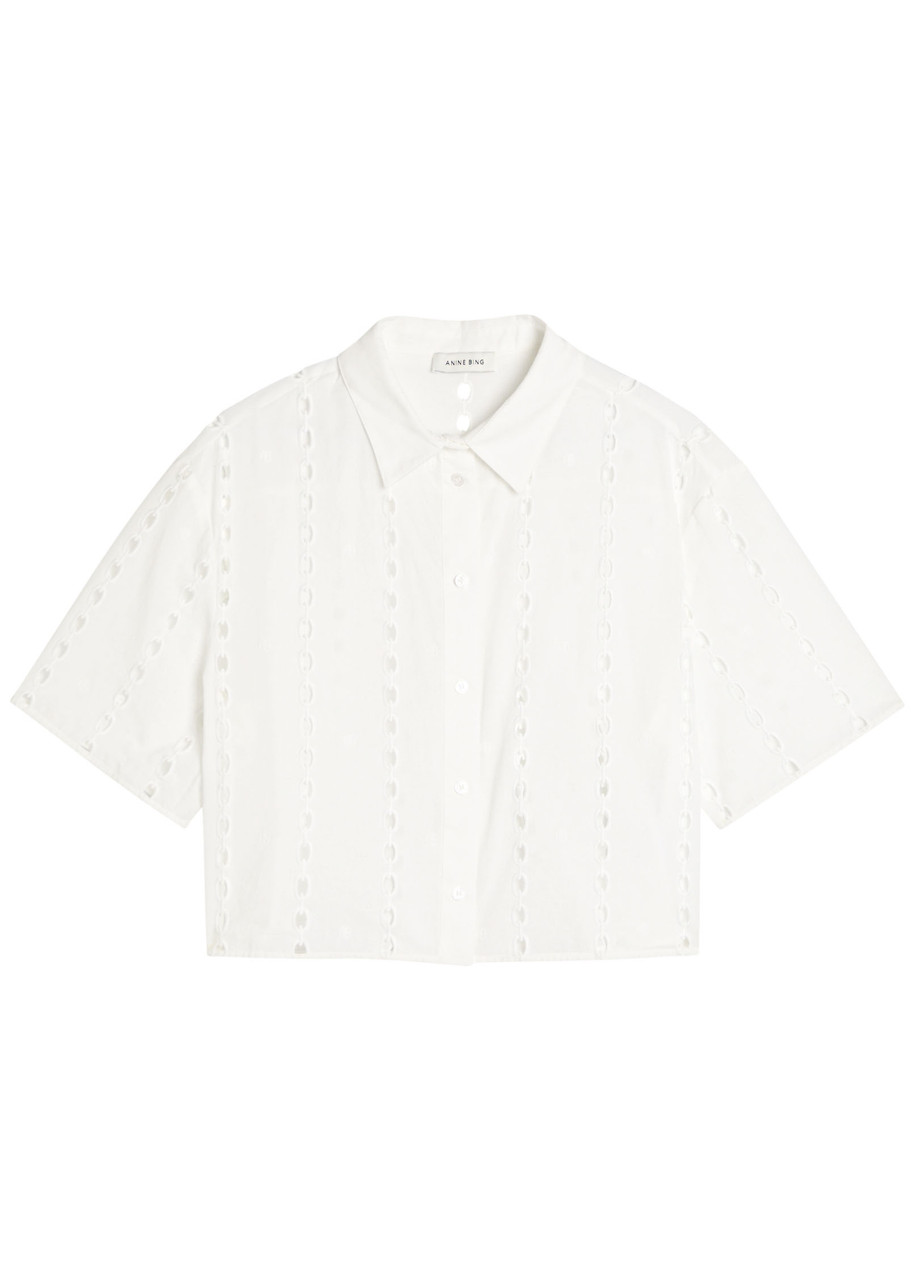 Anine Bing Lincoln Embroidered Cotton Shirt - White - L (UK14 / L)
