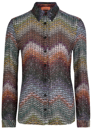 MISSONI Sequin-embellished zigzag metallic-knit shirt | Harvey Nichols