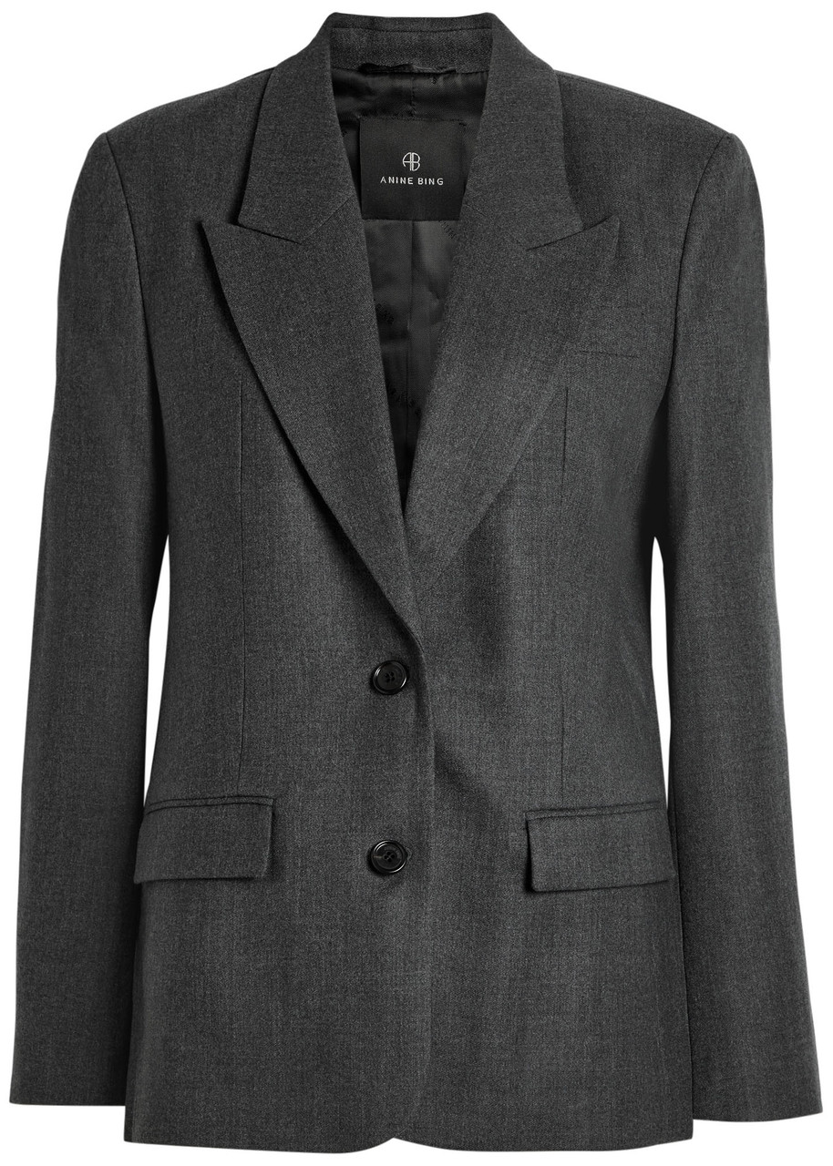 Anine Bing Ross Wool Blazer - Dark Grey - L (UK14 / L)