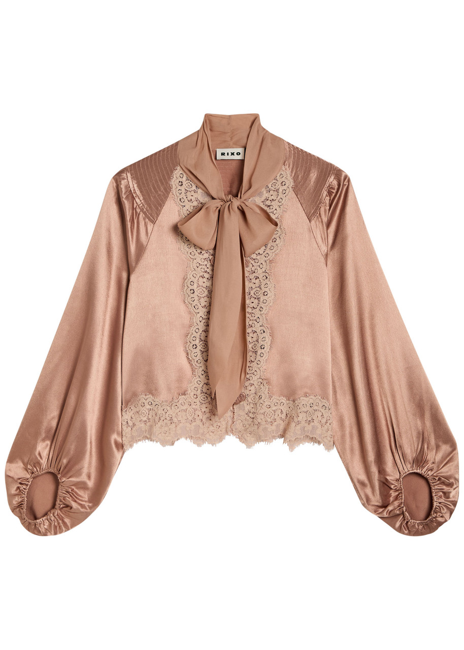 Rixo Nalani Lace-trimmed Satin Blouse - Pink - 14 (UK 14 / L)