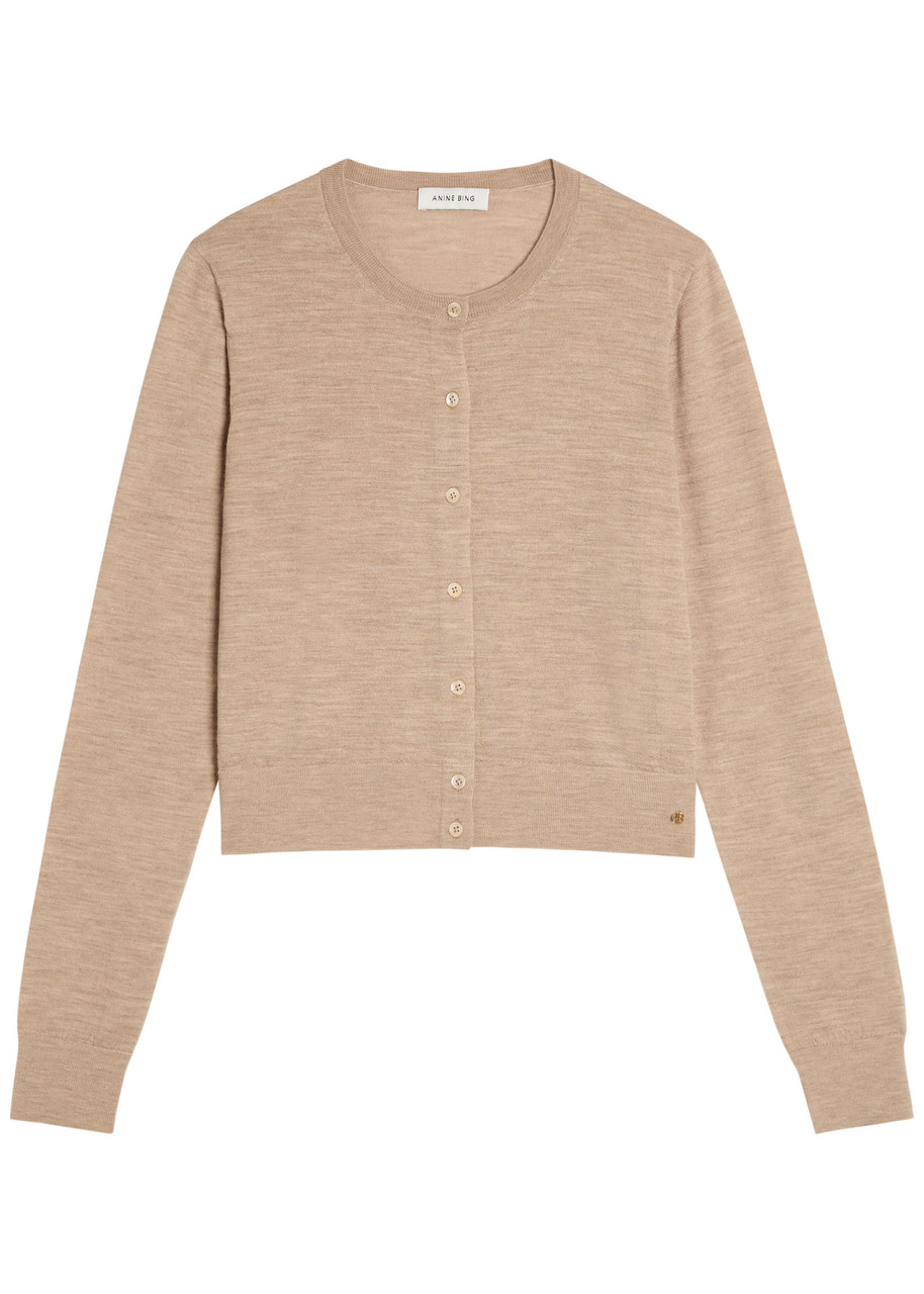 Anine Bing Moni Wool and Cashmere-blend Cardigan - Taupe - L (UK14 / L)