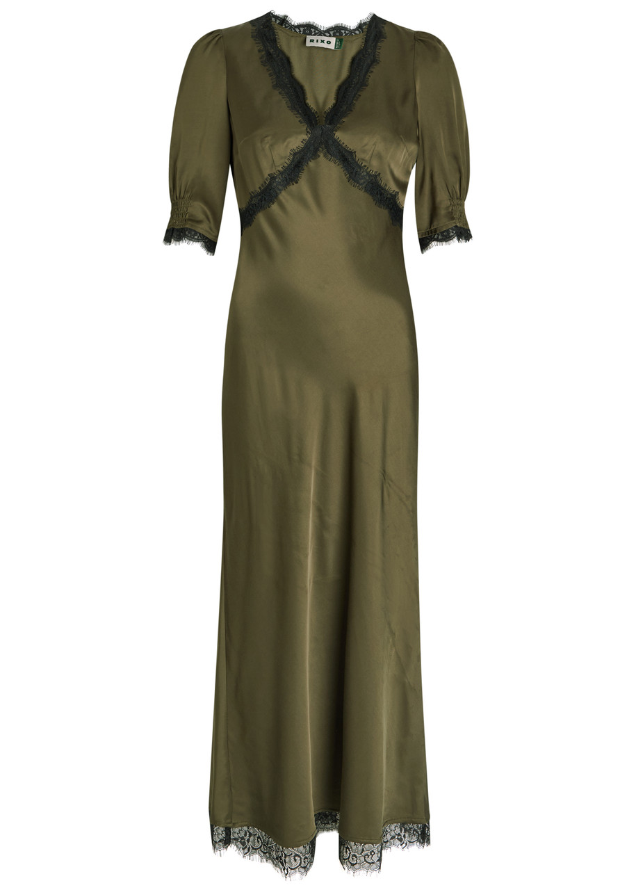 Rixo Annina Lace-embellished Satin Midi Dress - Green - 6 (UK6 / Xxs)