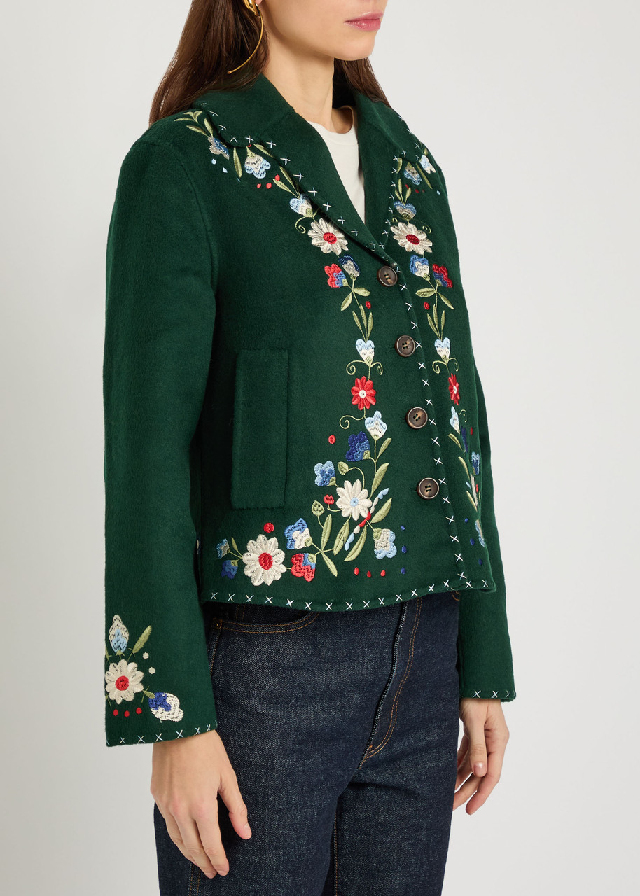  Rixo Jude Floral-embroidered Wool-blend Jacket - Multicoloured - 8 (uk8 / Xs) 