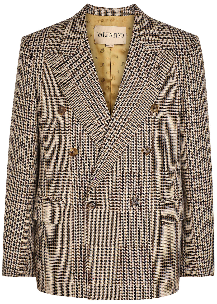 Valentino Garavani Houndstooth Double-breasted Wool Blazer - Beige - 48 (IT48 / M)